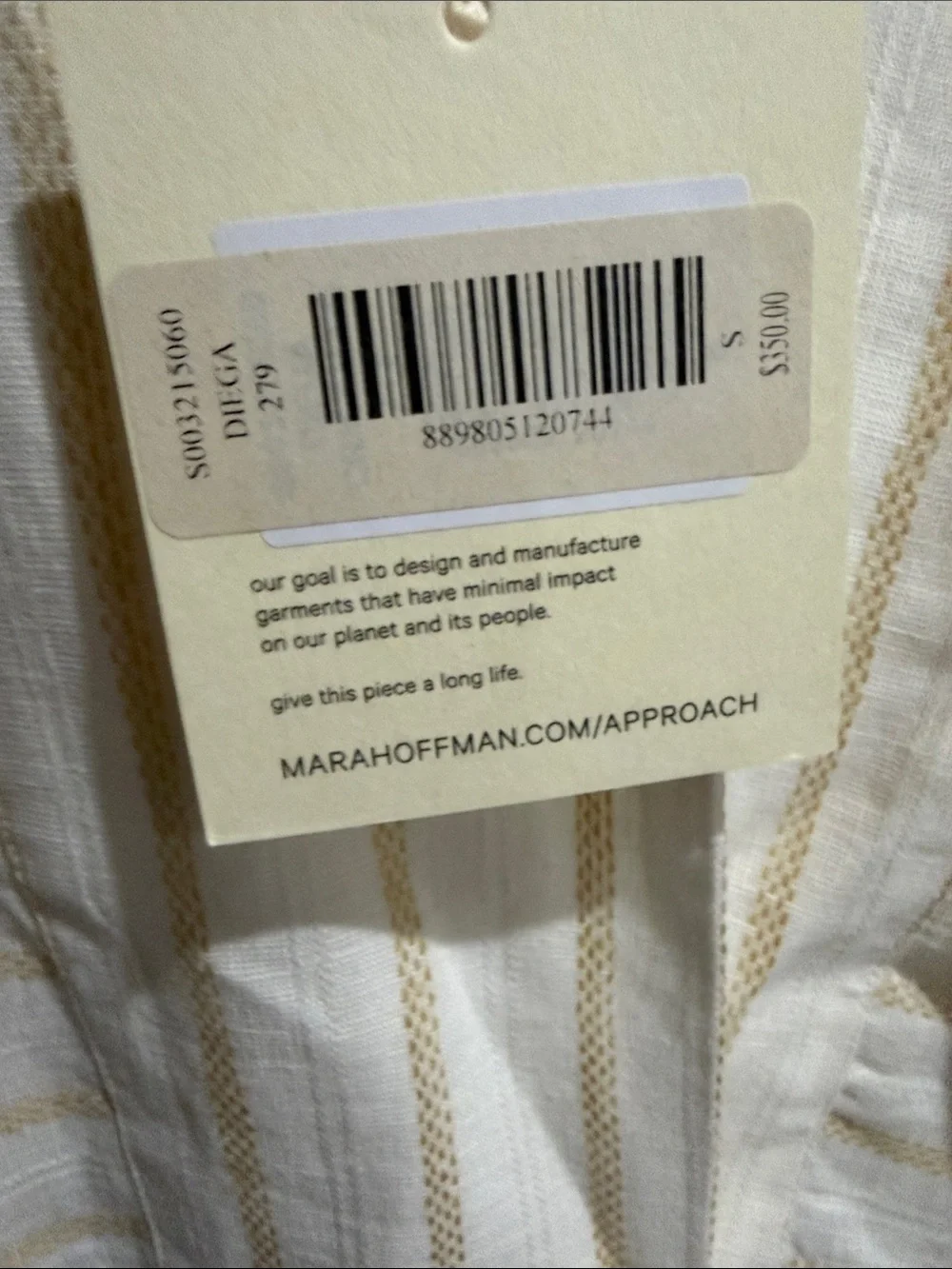 NEW Mara Hoffman Diega Cover Up Dress in Breezy White Gold Stripes S Small